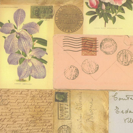 Vintage Letters and Flower Print Italian Paper ~ Rossi Italy